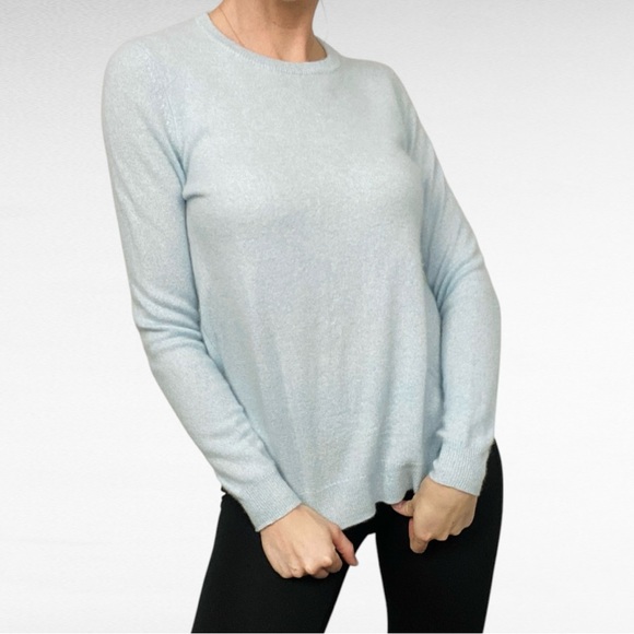 C by Bloomingdale's | Light Cloud Blue Crew Neck Long Sleeve Cashmere Sweater - Picture 3 of 7